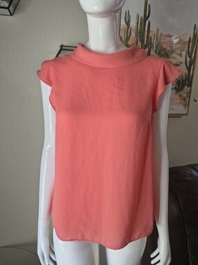 Vince Camuto Coral Flutter Sleeve Mock Neck Blouse